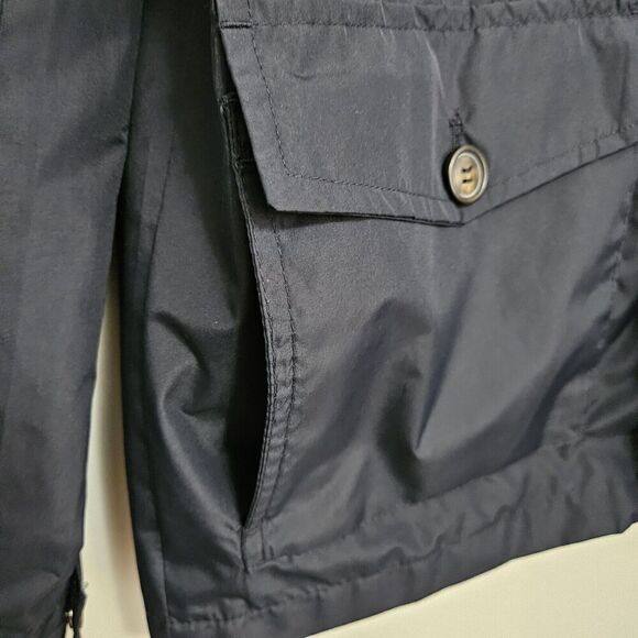 Original Navy Blue Windbreaker Parka Jacket Medium Zip Away Hood Lined Pockets - Picture 7 of 12